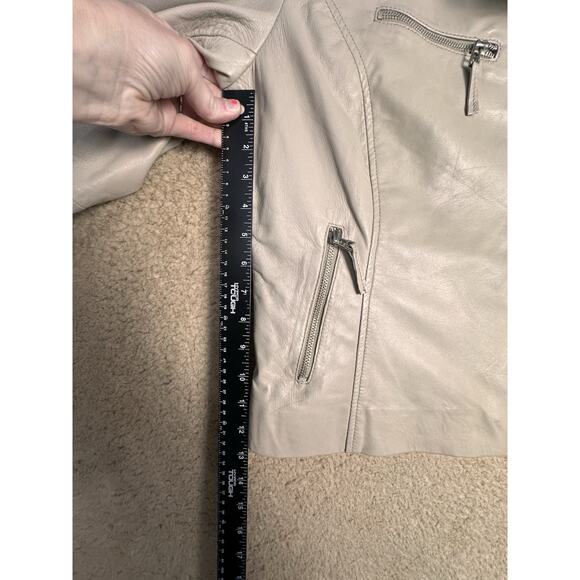 Bod & Christensen Beige Cream Soft Leather Biker Moto Bomber Jacket Sz XL Grunge - Picture 12 of 14